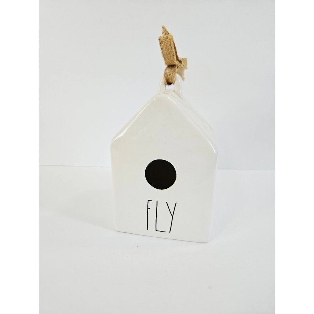 Vintage Rae Dunn Magenta White Ceramic "Fly" Decorative Minimalist Birdhouse